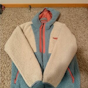 Sherpa Fleece Jacket - Blue and Cream
